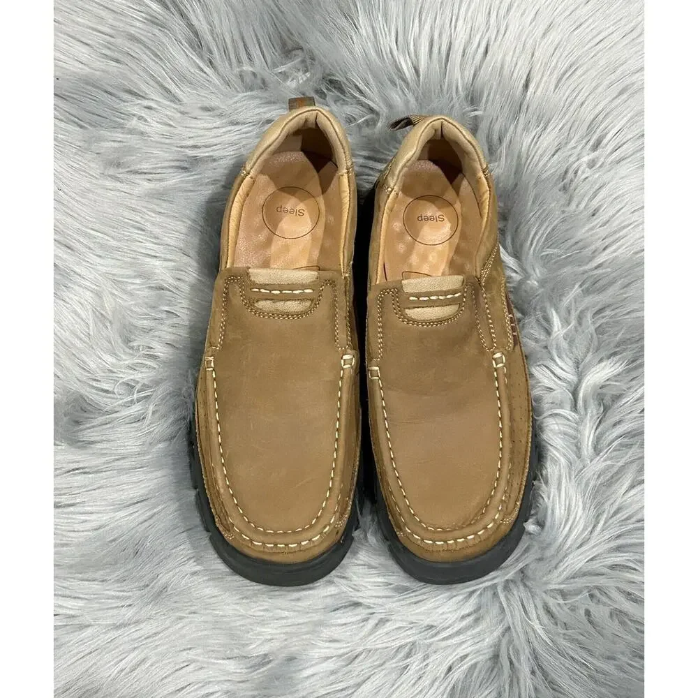 VENSHINE Mens Walking Shoes Leather‎ Lightweight Breathable Casual Slip 7.5 NEW